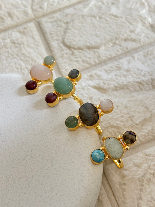 Messica Trio Natural Stone Adjustable Ring-Brass
