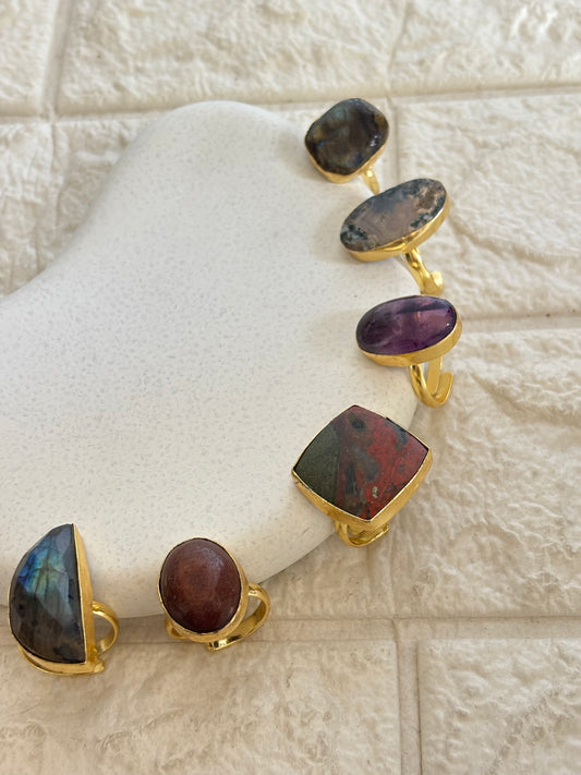 Earthy Natural Stone Adjustable Ring-Brass