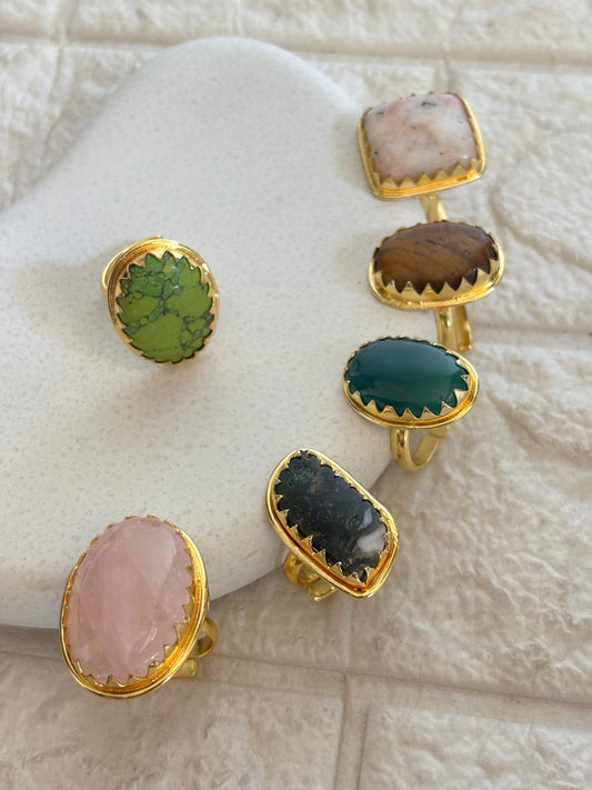 Fusion Natural Stone Adjustable Ring-Brass