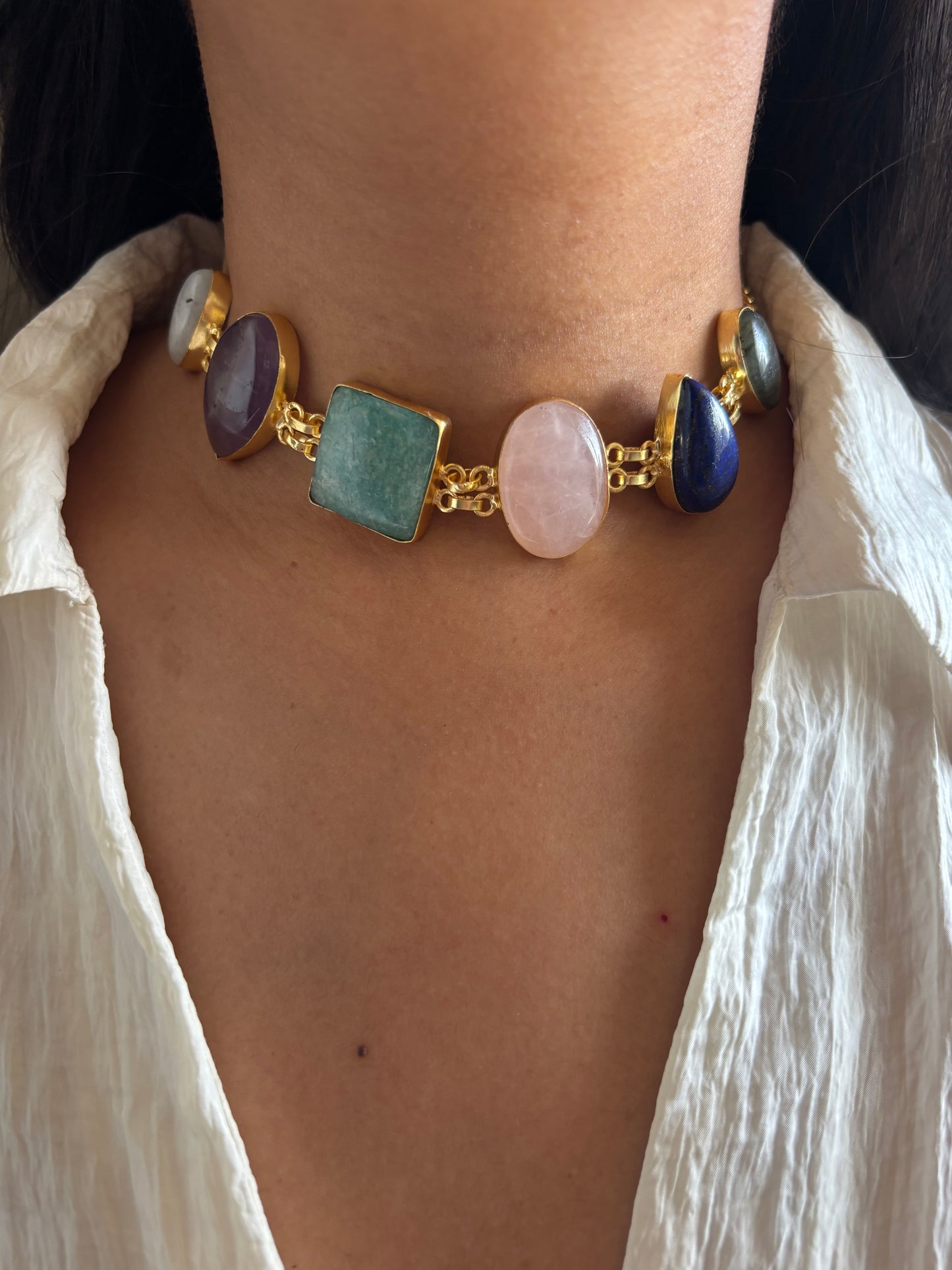 Sabrina Natural Stone Choker- Brass