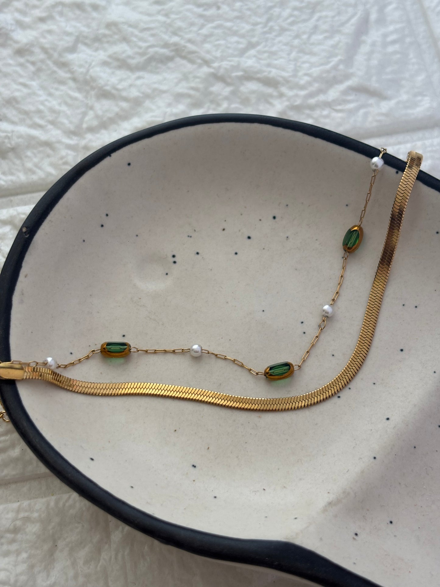 Emerald Pearl Layered Bracelet