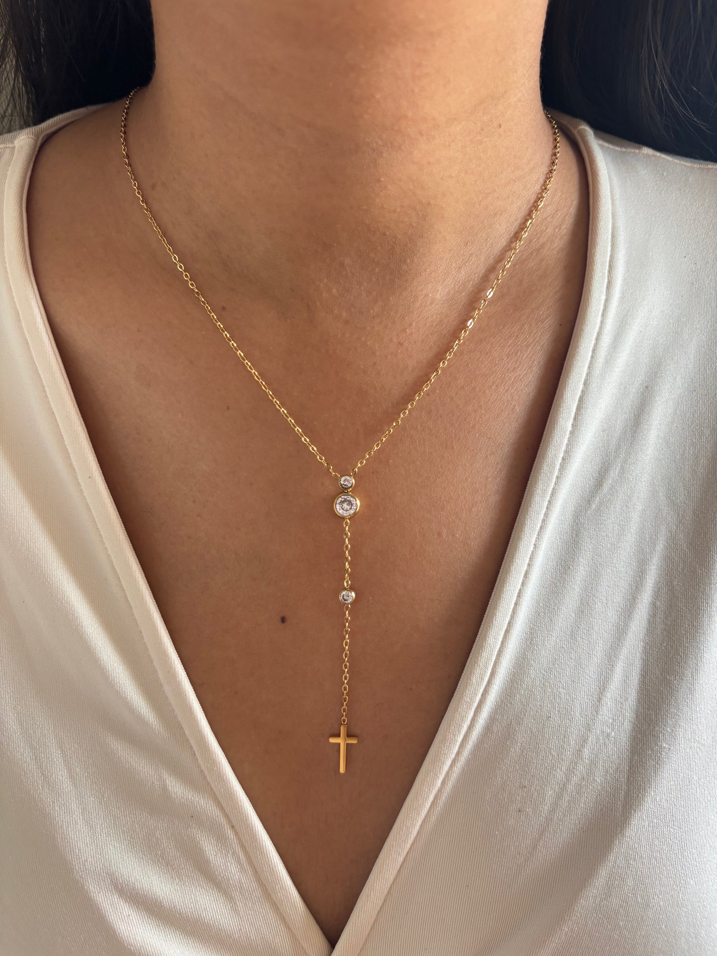 Bezel Cross Y-Necklace