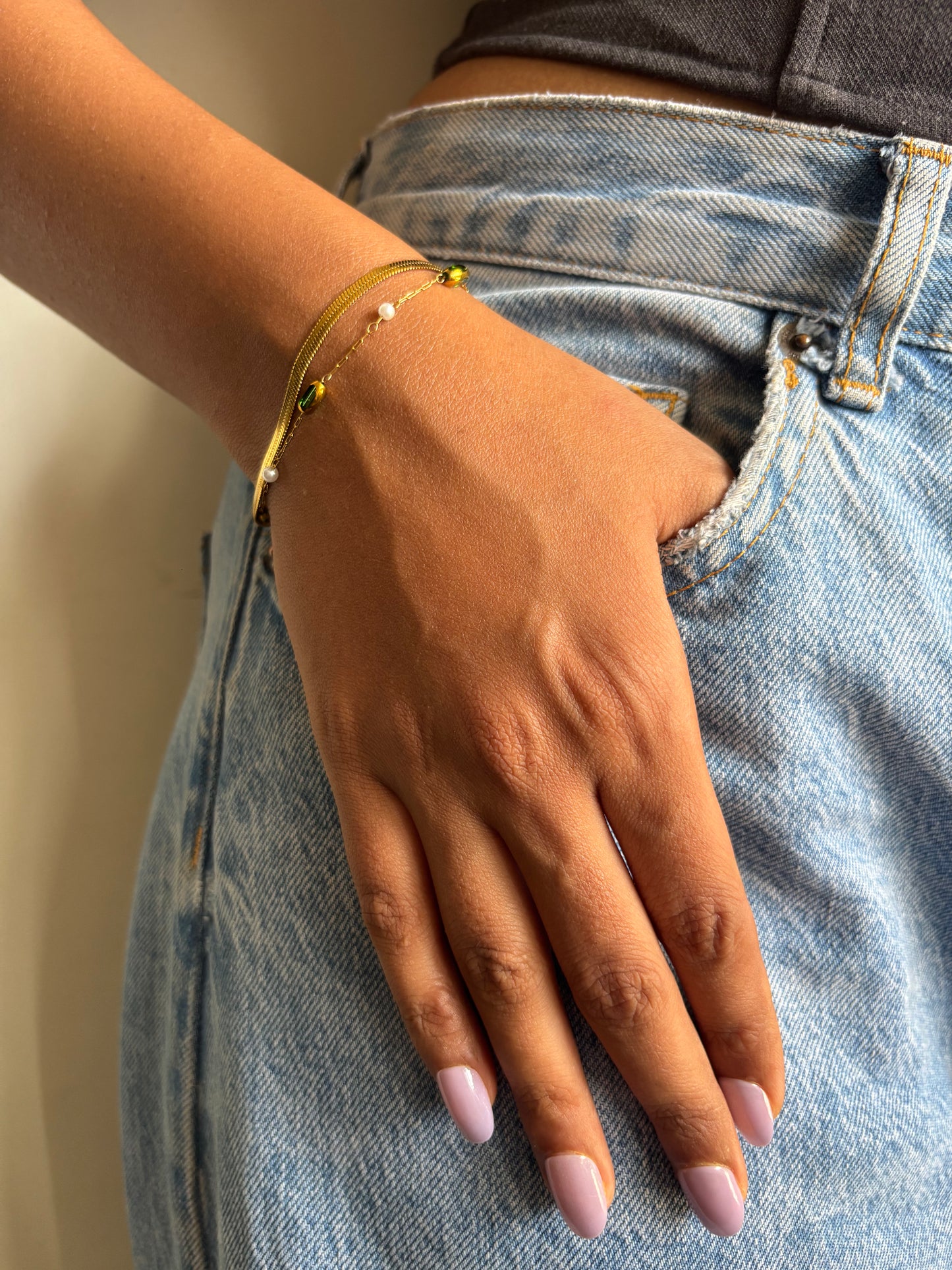 Emerald Pearl Layered Bracelet