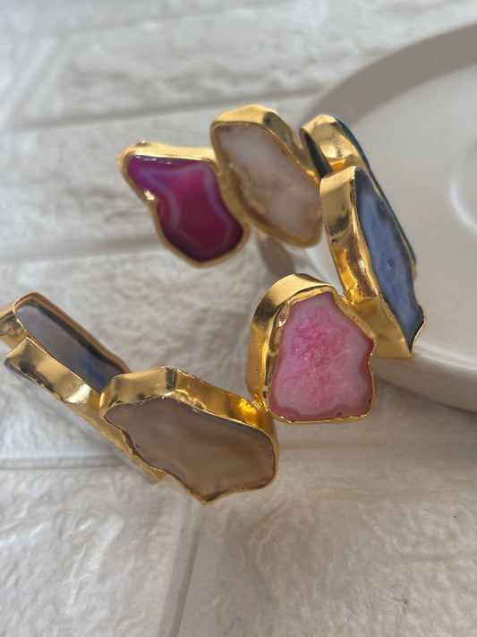 Multi-color Agate Adjustable Cuff Brass