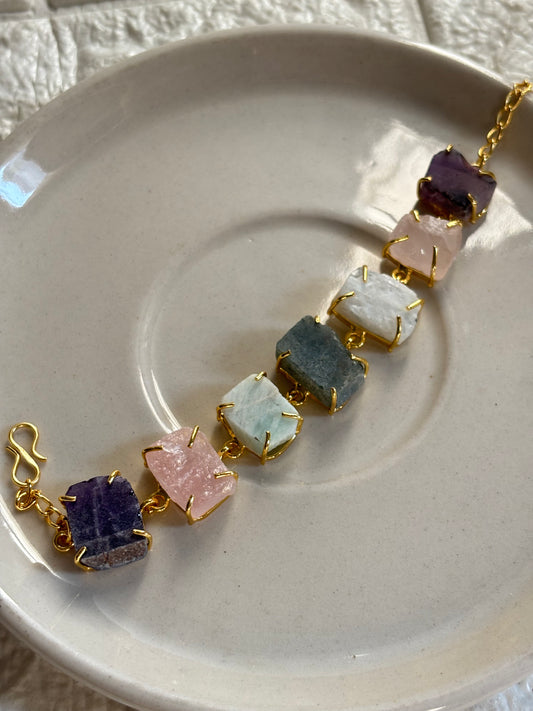 Pastel Color Natural Stone Bracelet- Brass