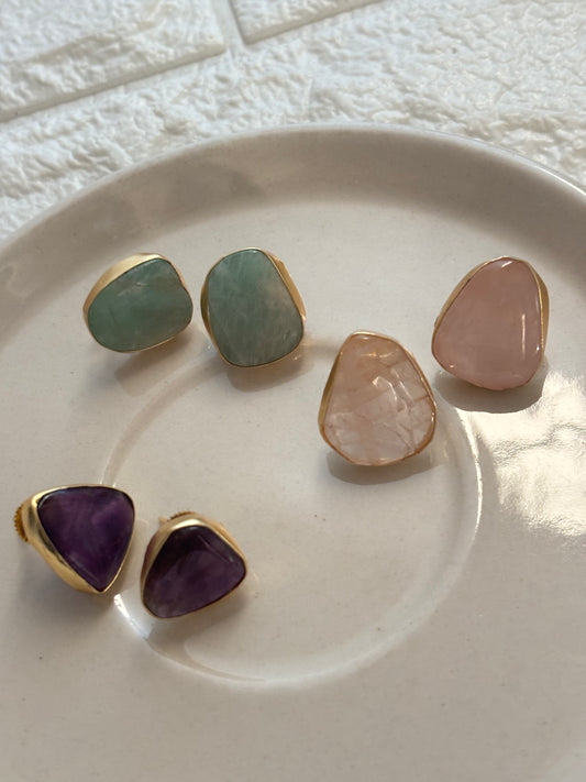 Bliss Natural Stone Studs- Brass