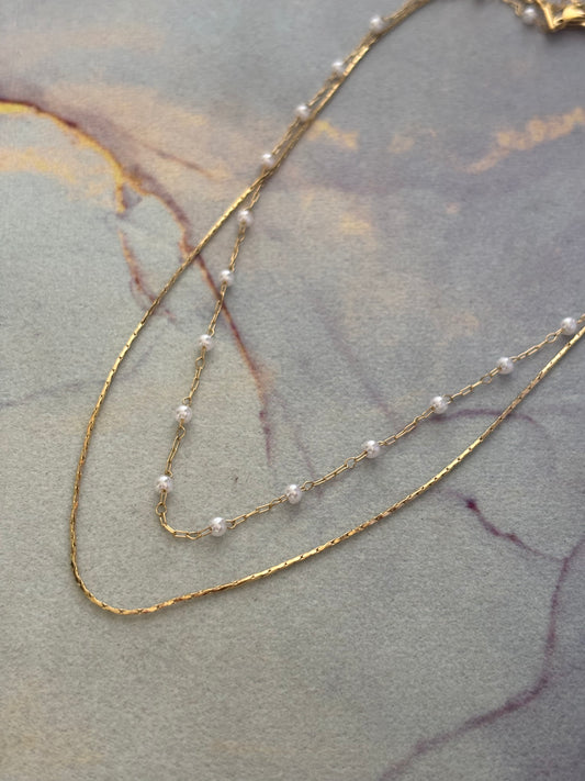 Dainty Pearl Layered Chain