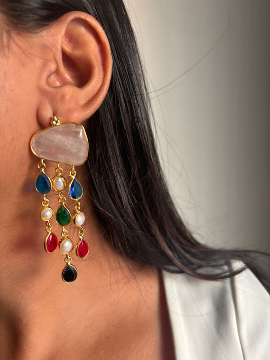 Crystal Chandelier Earrings- Brass