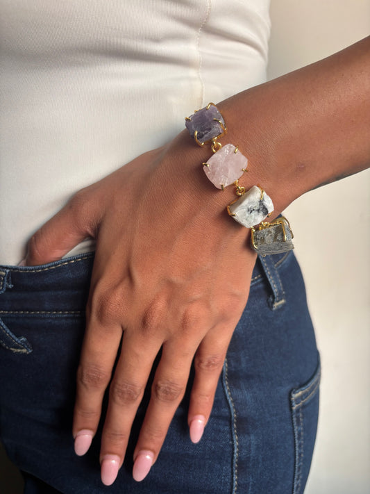 Pastel Color Natural Stone Bracelet- Brass