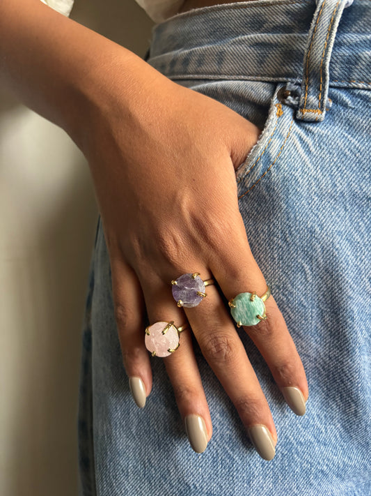 Pastel Color Natural Stone Adjustable Ring