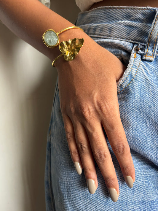 Blue Leaf Adjustable Cuff - Brass