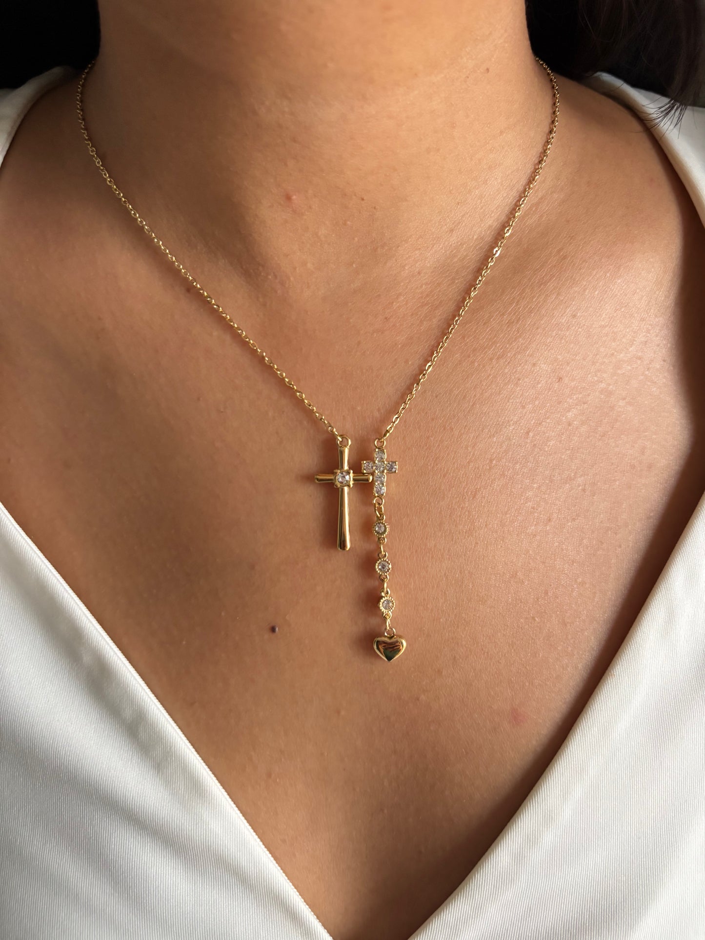 Duo Studded Cross Necklace