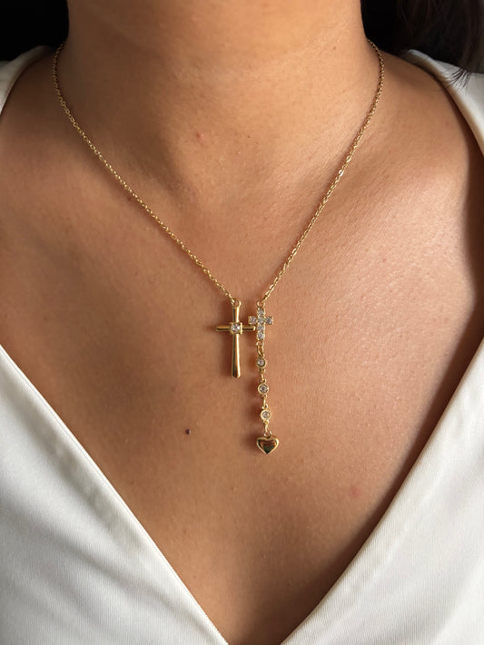 Duo Studded Cross Necklace