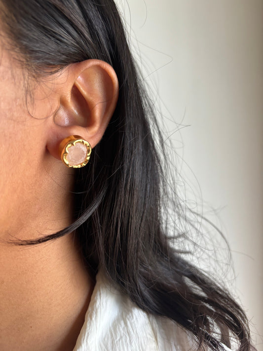 Rose Quartz Studs-Brass