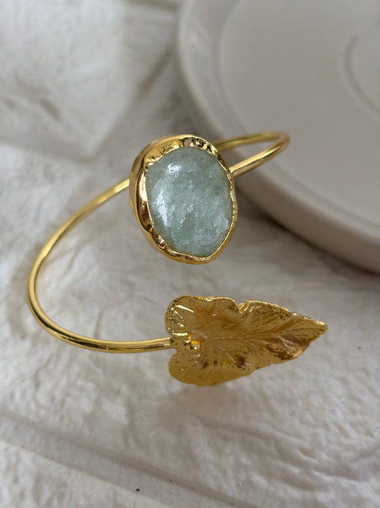 Blue Leaf Adjustable Cuff - Brass