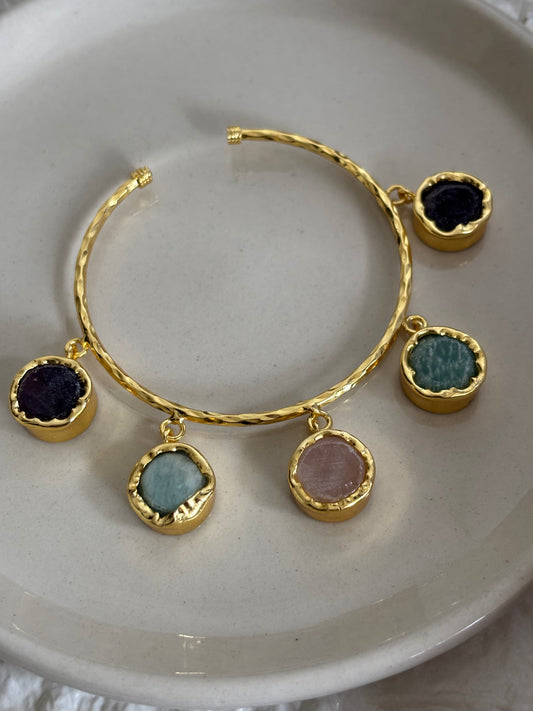 Multi-color Charm Adjustable Cuff - Brass