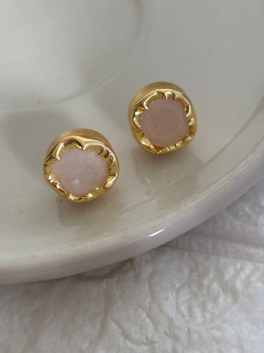 Rose Quartz Studs-Brass