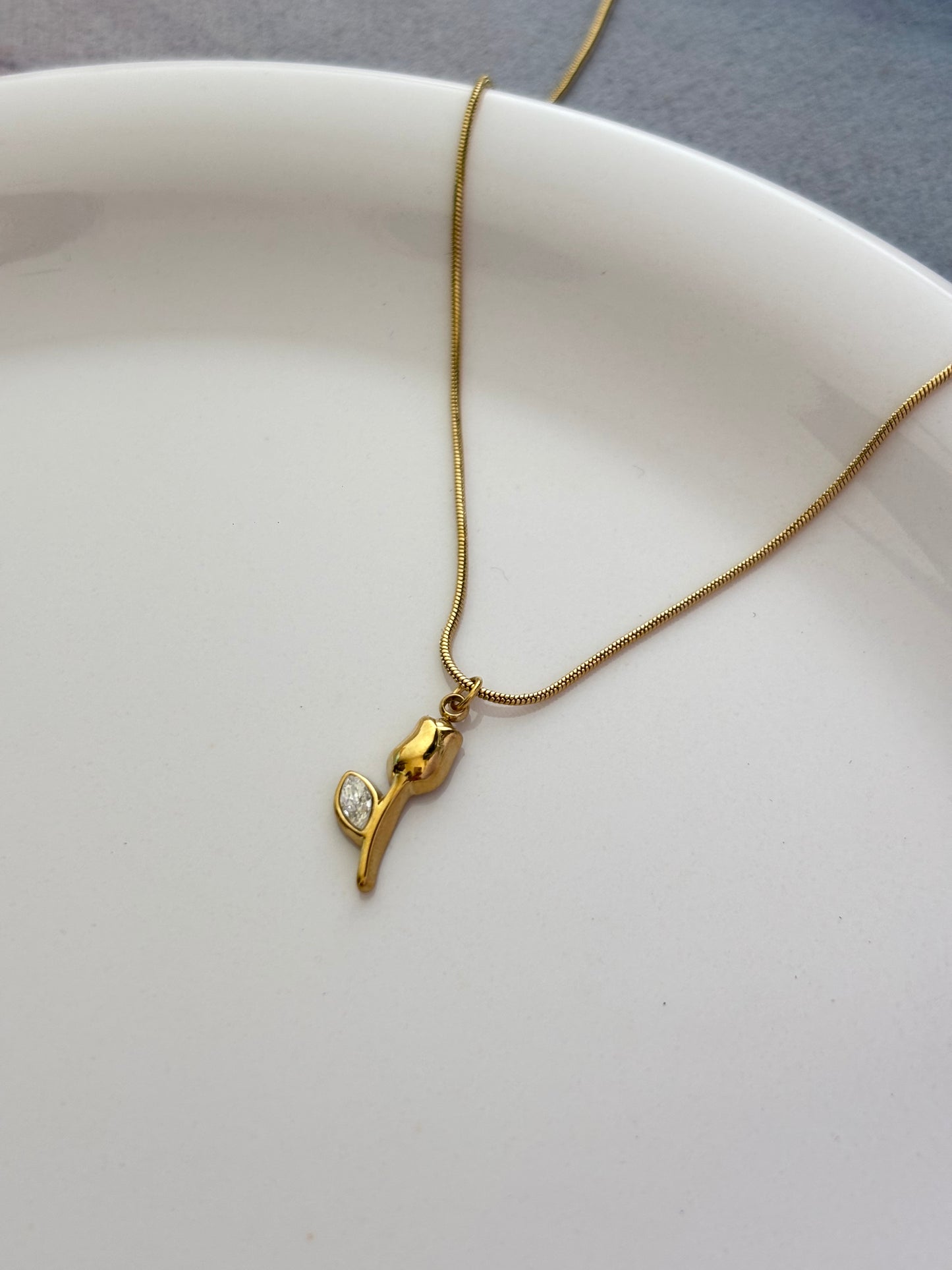 Rosy Clear Charm Necklace