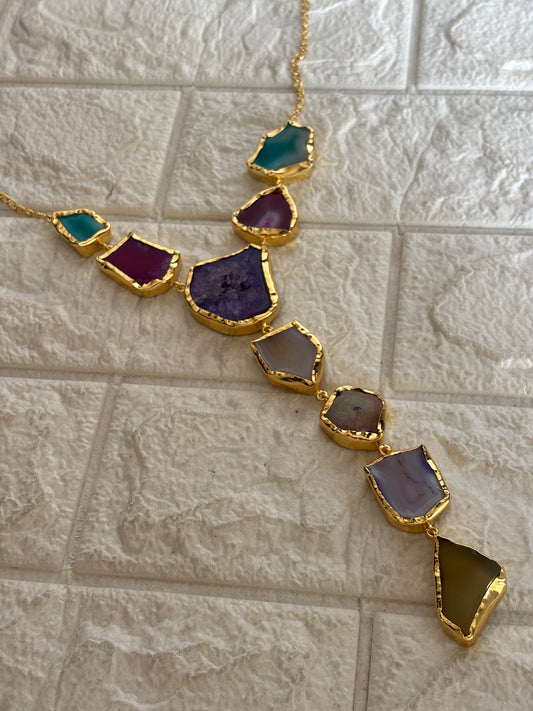 Agate Y-Necklace - Brass