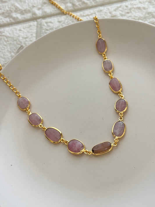 Blush Pink Natural Stone Chain Brass