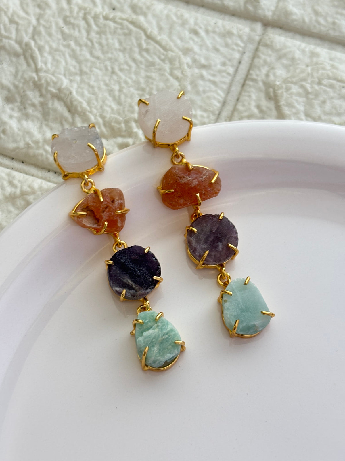 Poppy Natural Stone Dangler - Brass