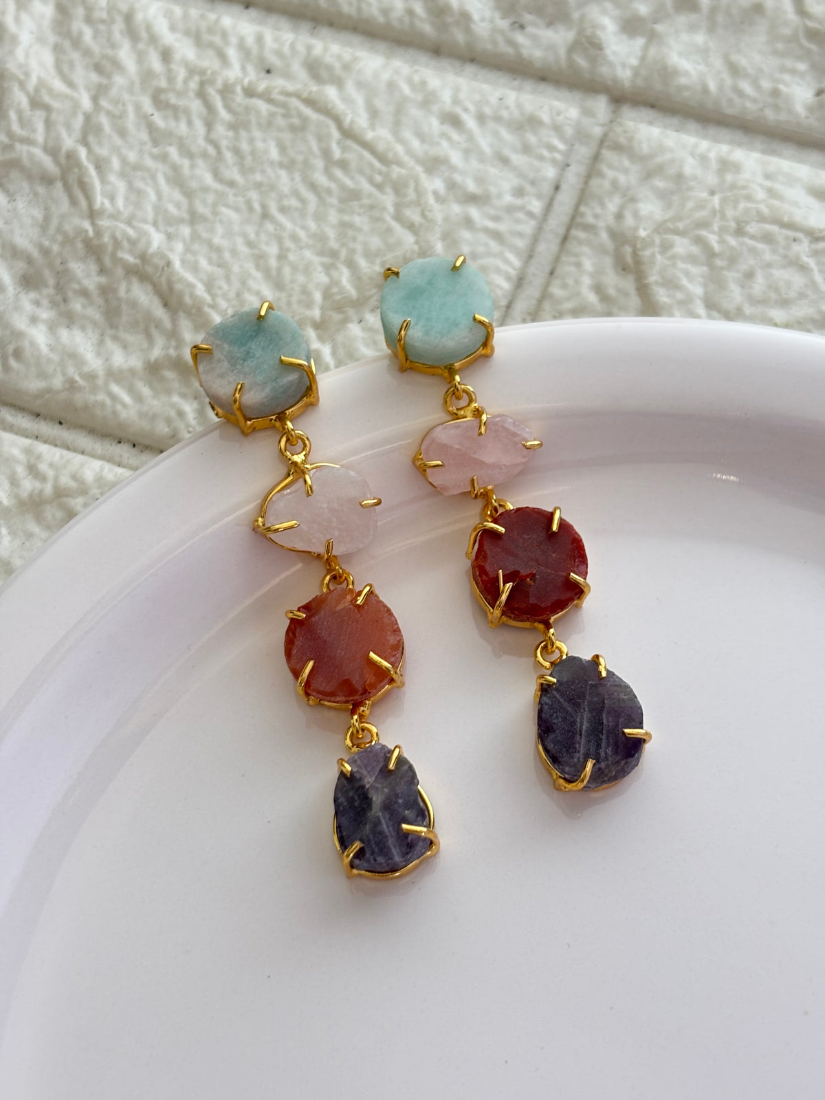 Poppy Natural Stone Dangler - Brass