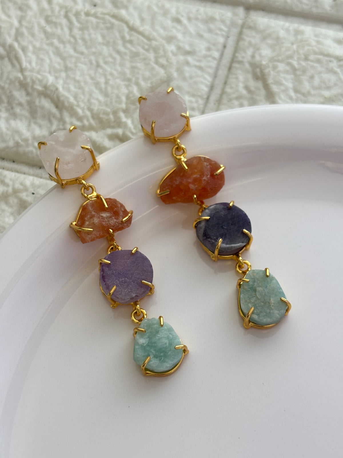 Poppy Natural Stone Dangler - Brass