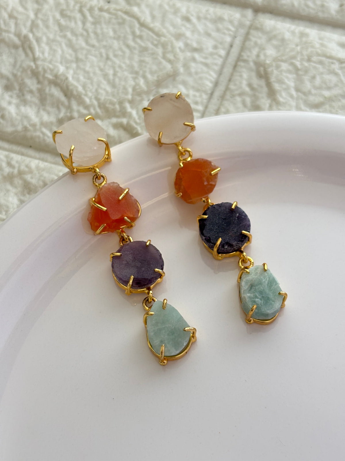 Poppy Natural Stone Dangler - Brass