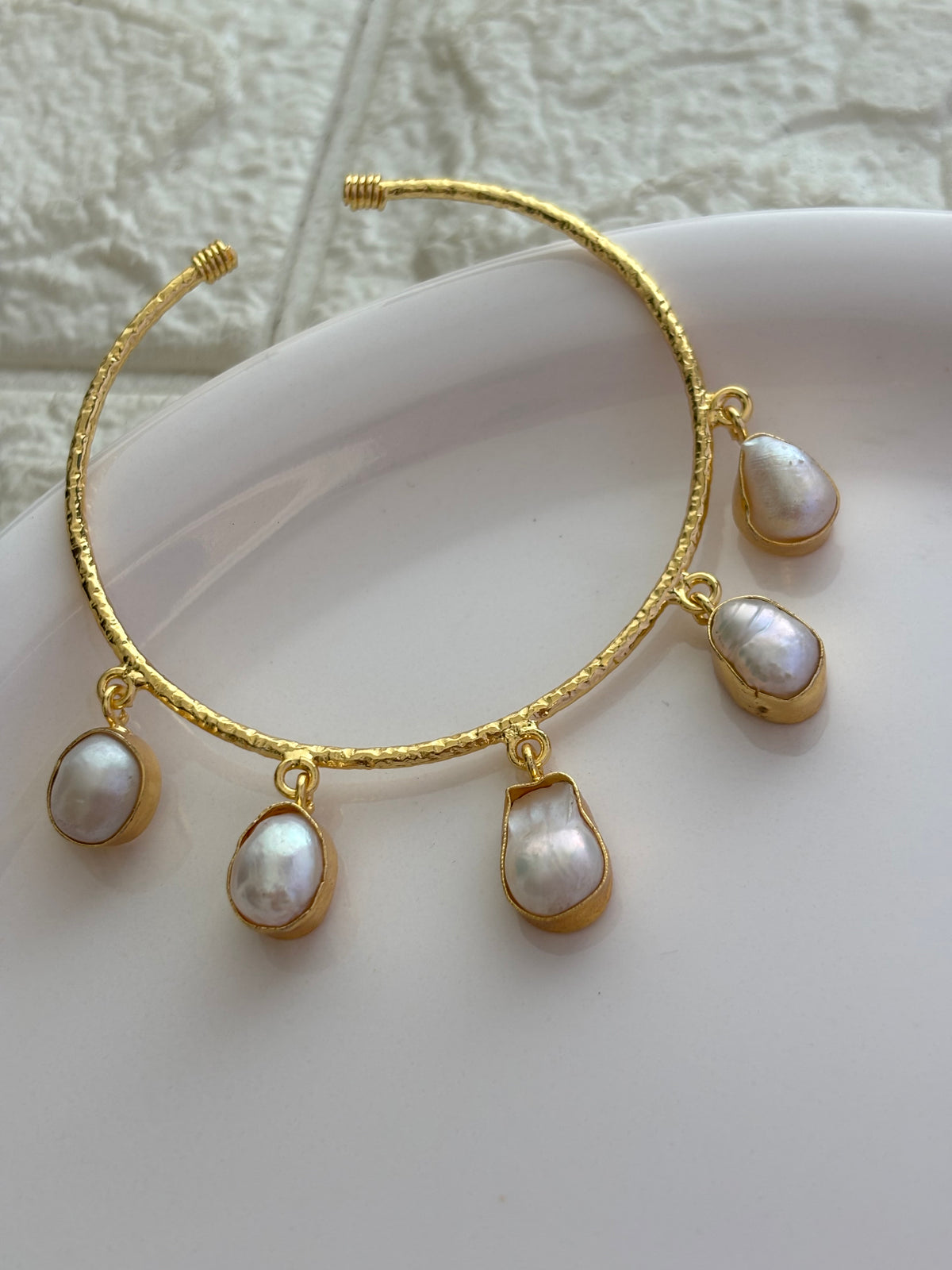Pearl Charm Adjustable Cuff-Brass