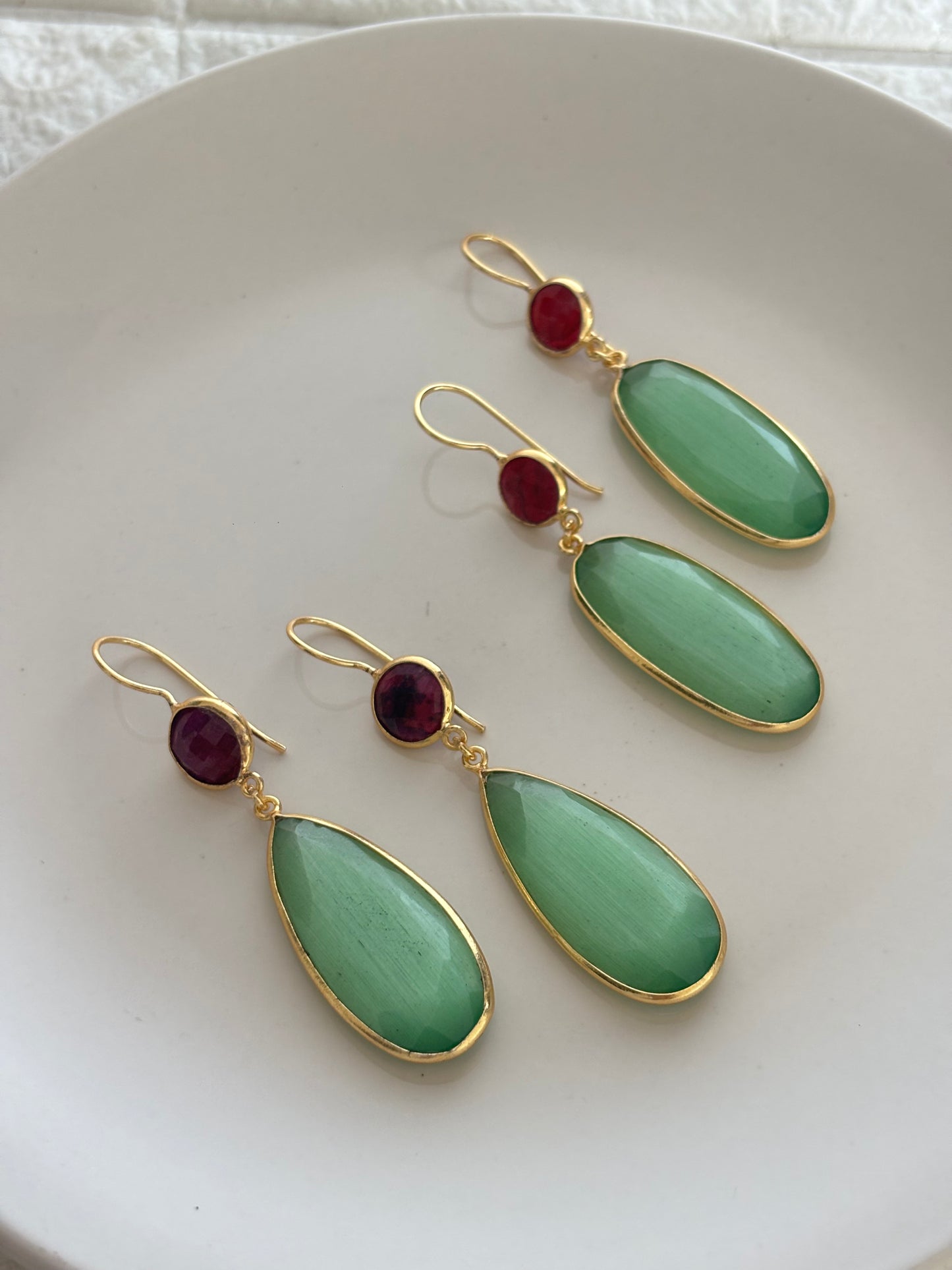 Mint Green Teardrop Dangler Brass
