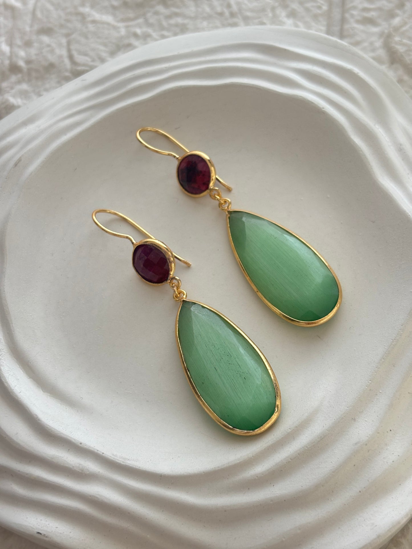 Mint Green Teardrop Dangler Brass