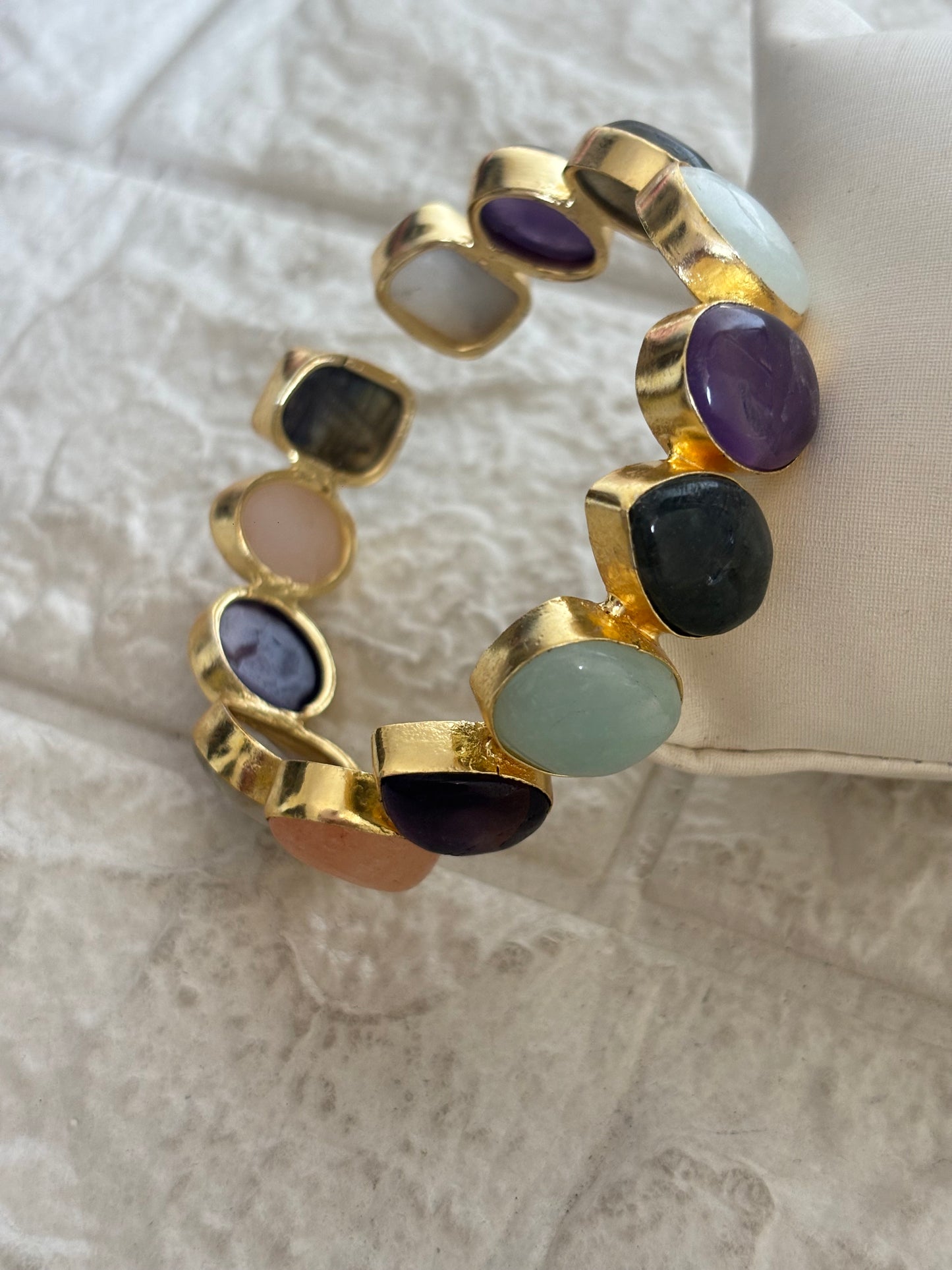 Trail Multicolor Natural Stone Adjustable Cuff- Brass