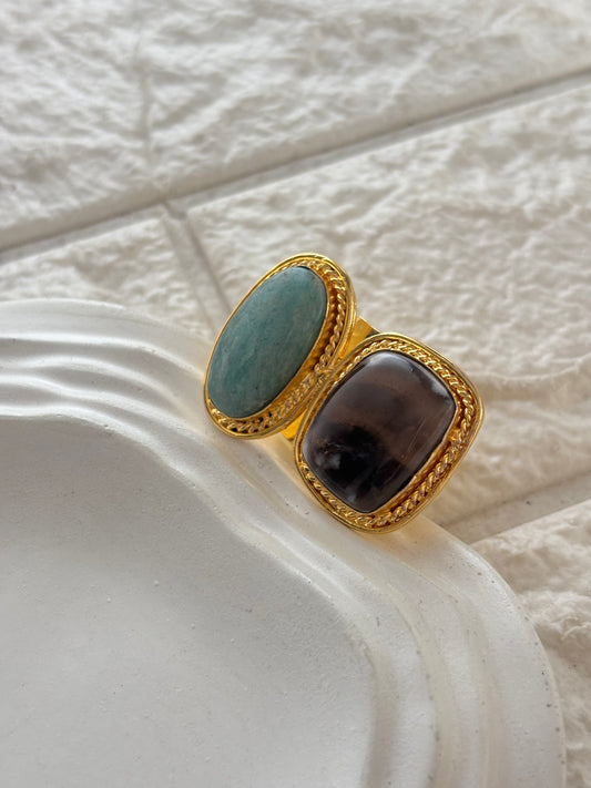 Erica Natural Stone Adjustable Ring- Brass