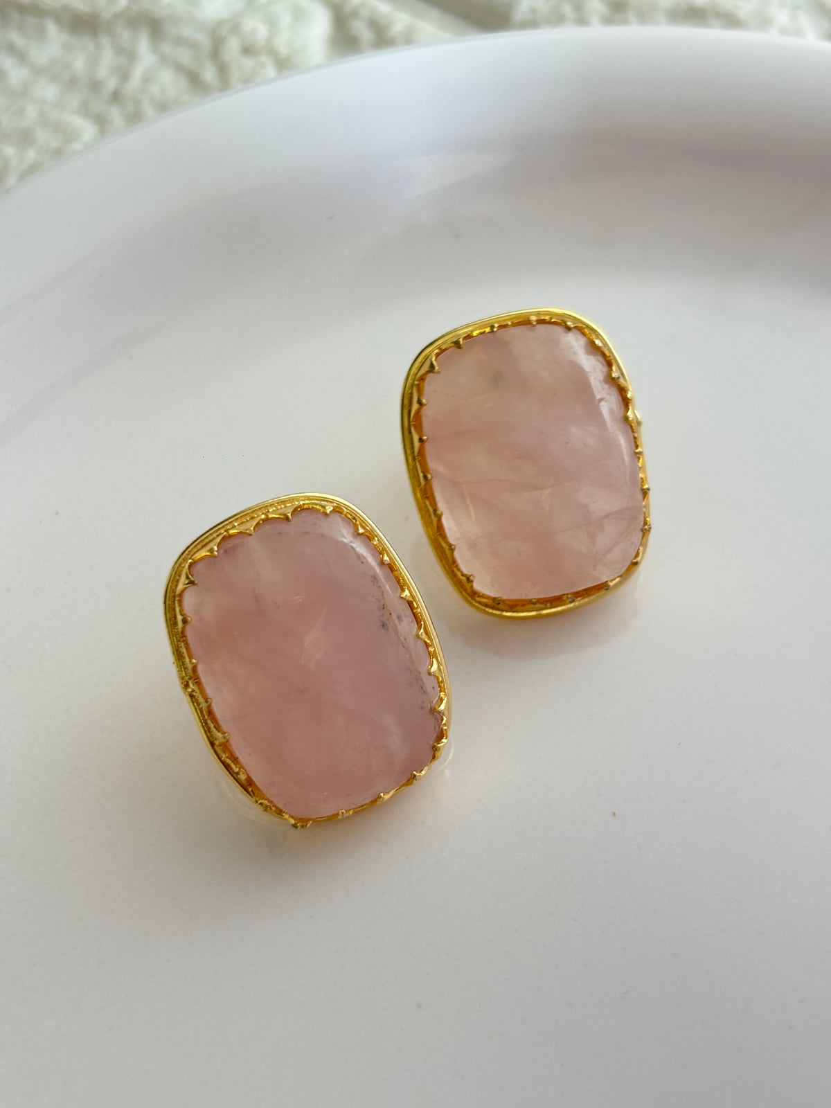 Rose Quartz Fusion Studs-Brass