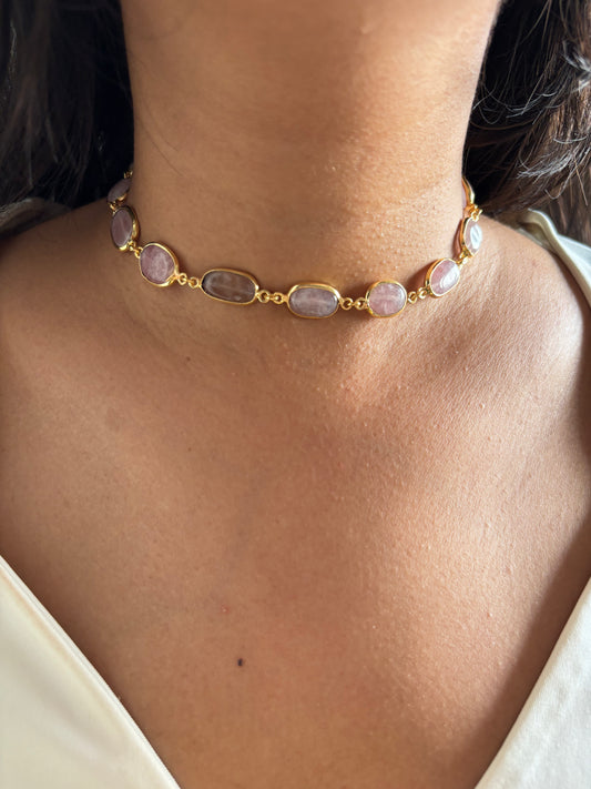 Blush Pink Natural Stone Chain Brass