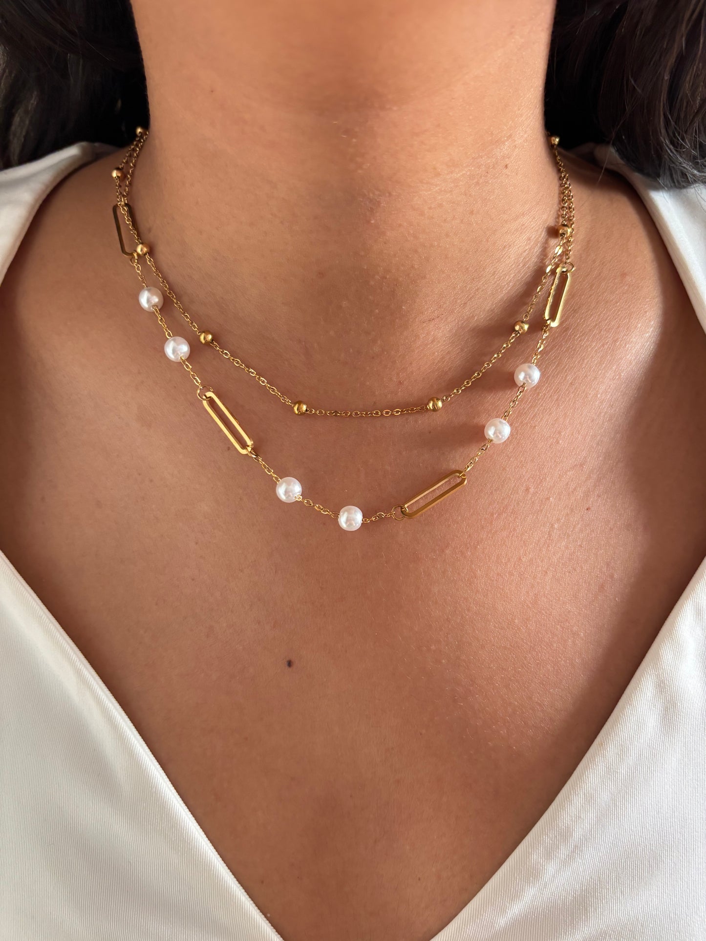 Pearl Cuban Layered Necklace