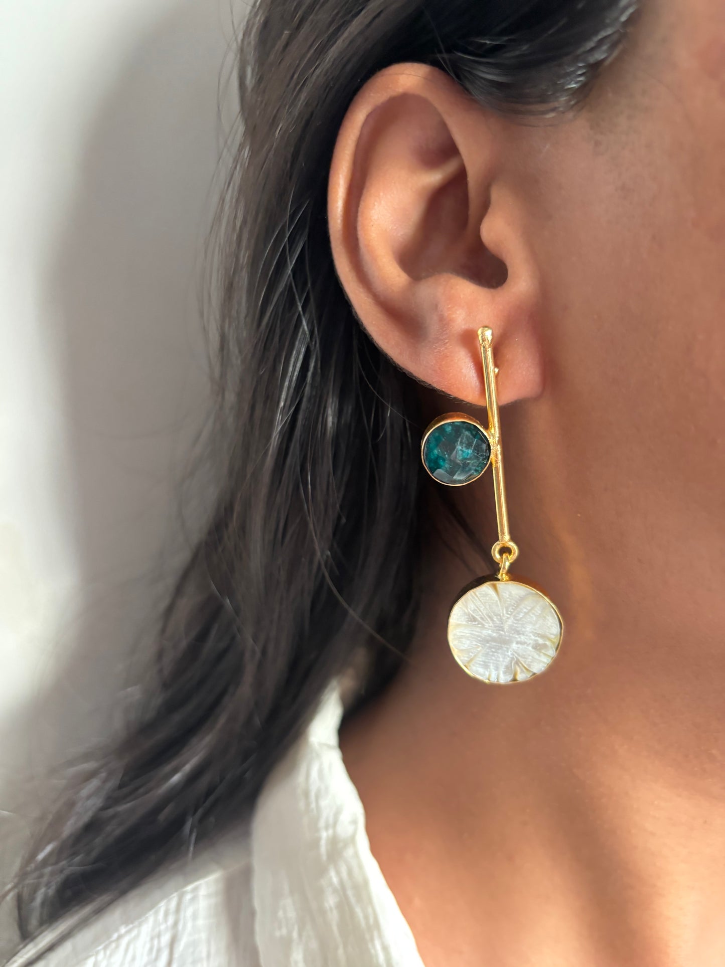 Aventurine Natural Stone Dangler Brass