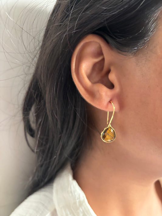 Cats Eye Drop Earring Brass