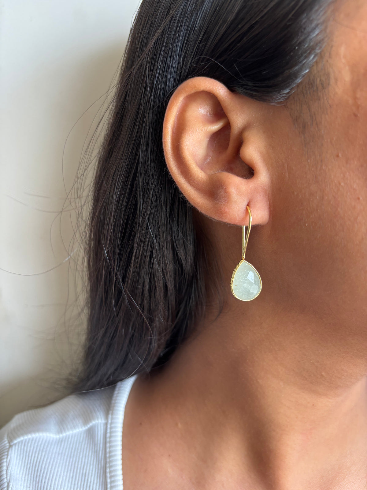 Cats Eye Drop Earring Brass