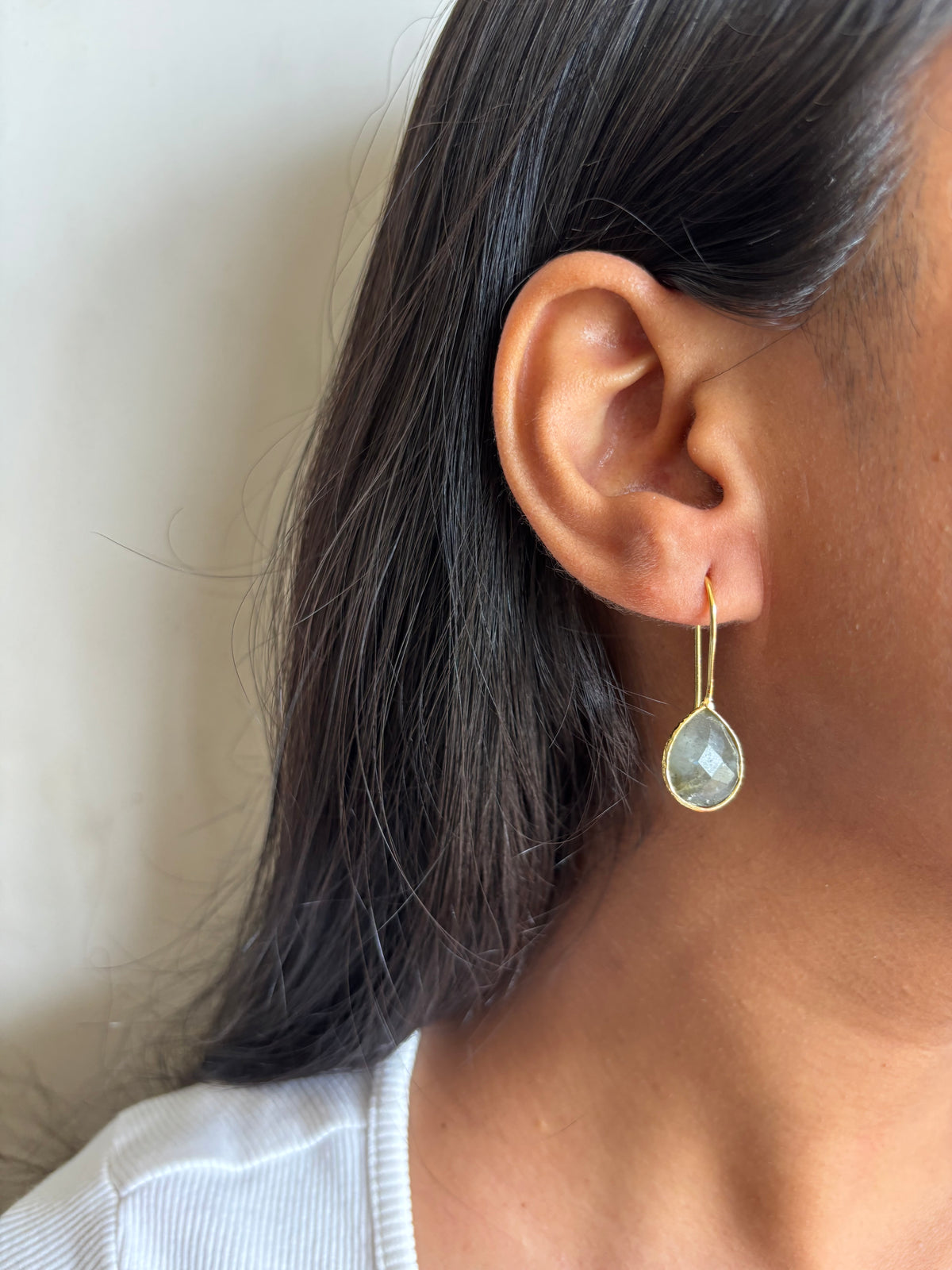 Cats Eye Drop Earring Brass