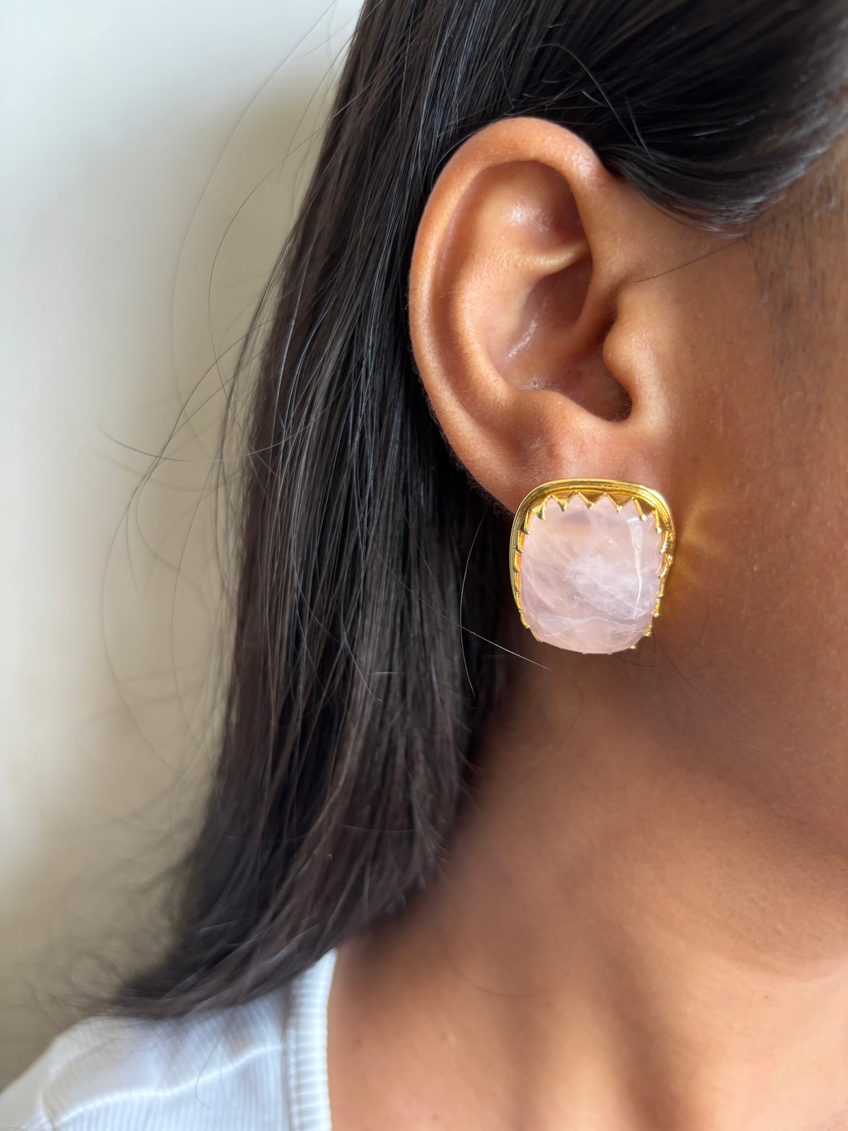 Rose Quartz Fusion Studs-Brass