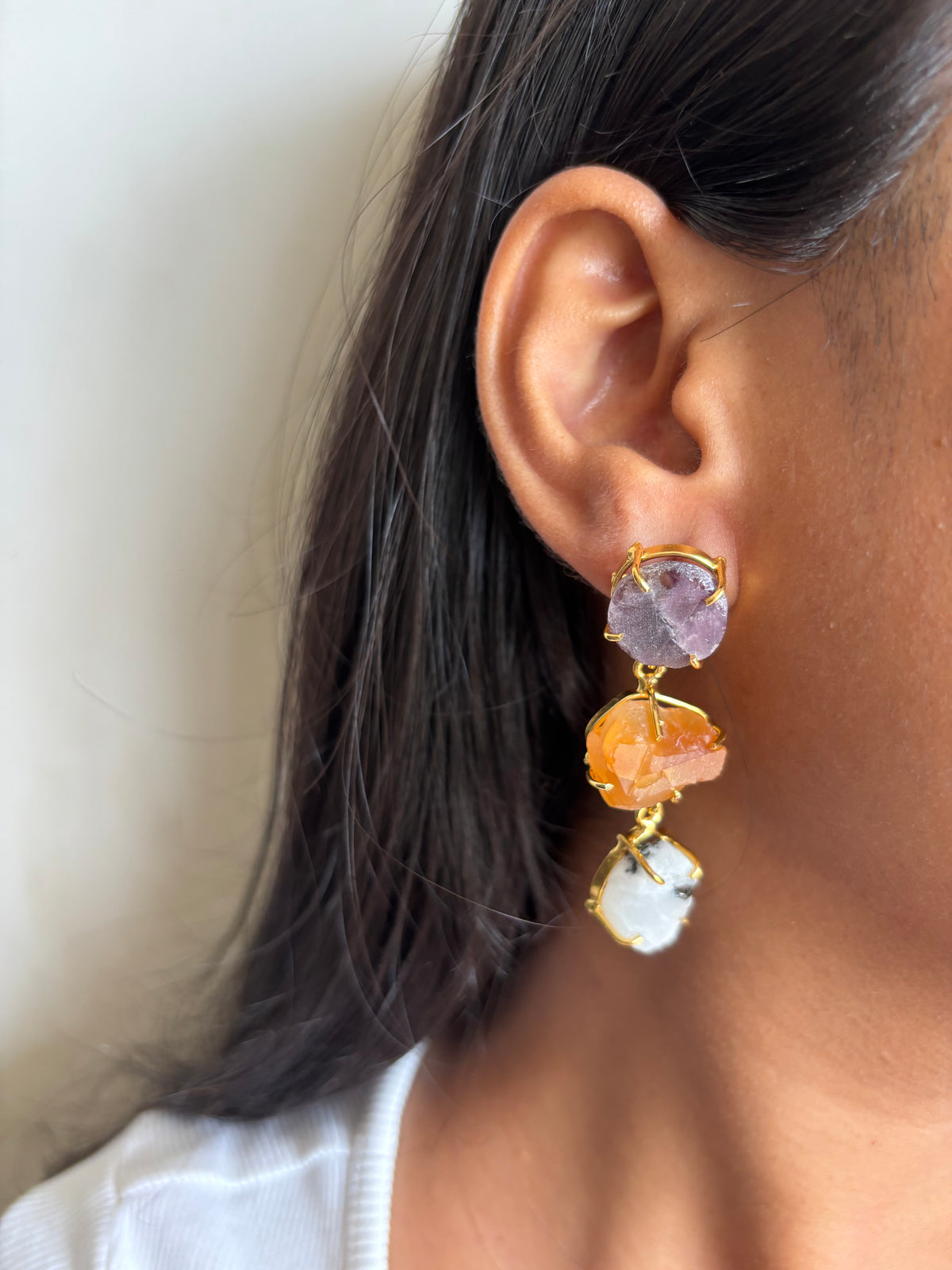 Jellybean Natural Stone Earring-Brass