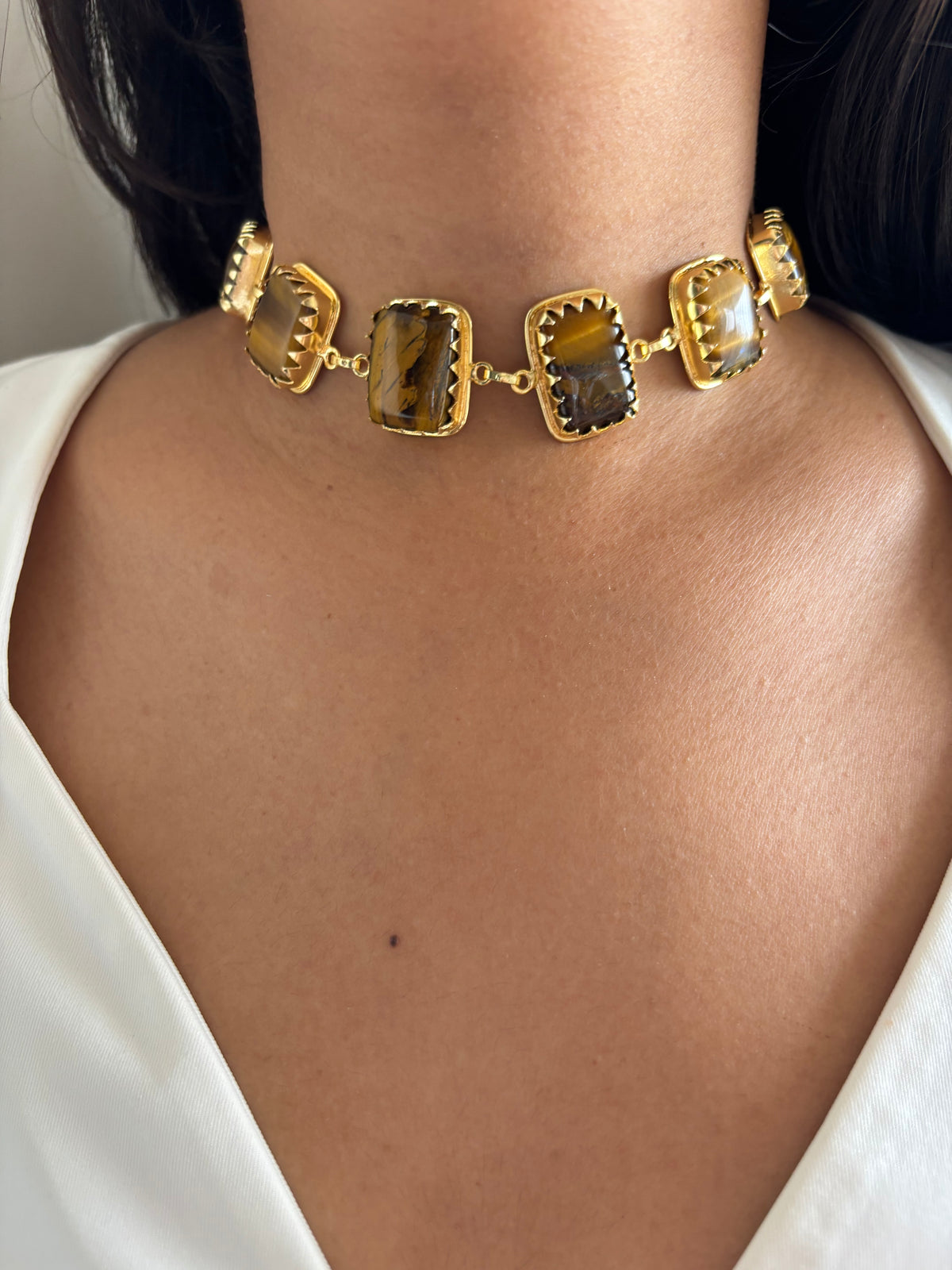 Tiger Eye Renne Choker- Brass