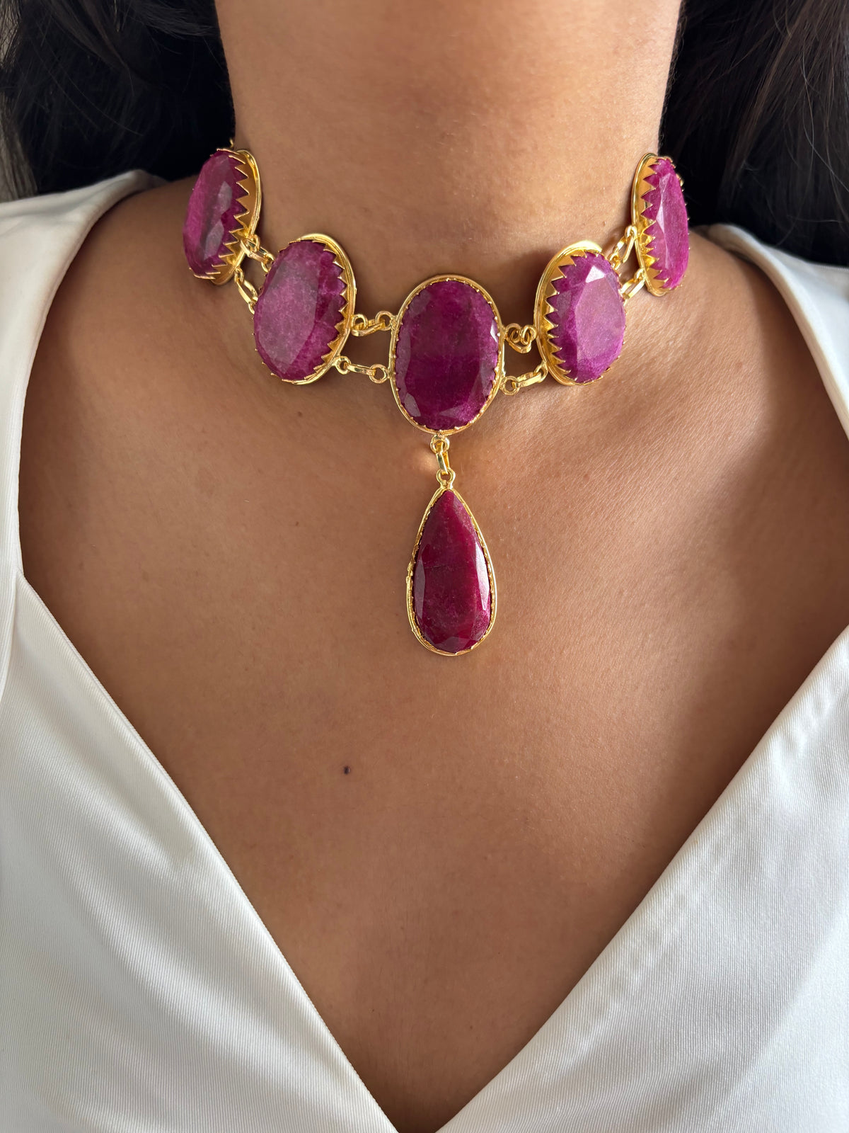 Ruby Victorian Natural Stone Choker Brass