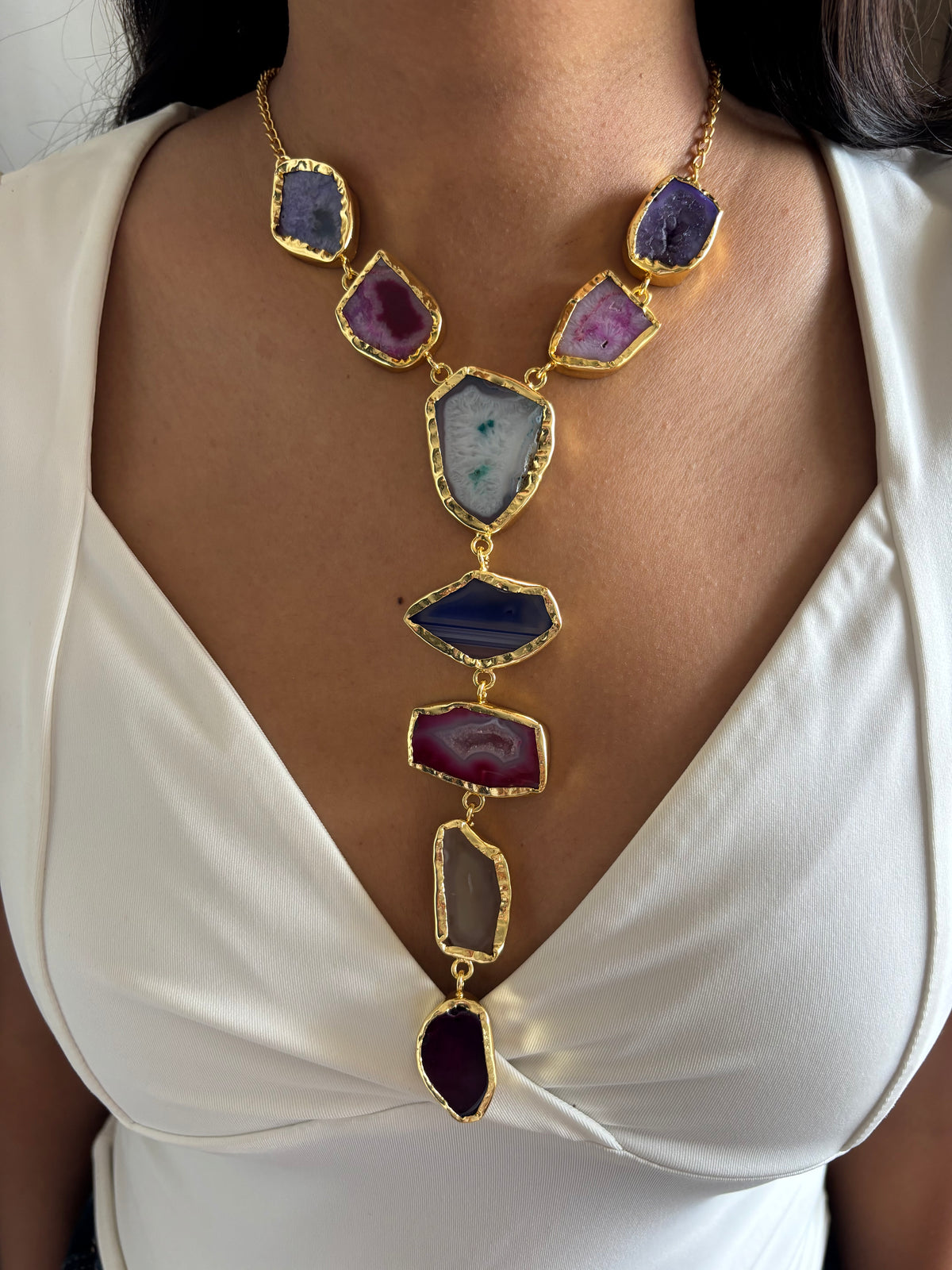 Agate Y-Necklace - Brass