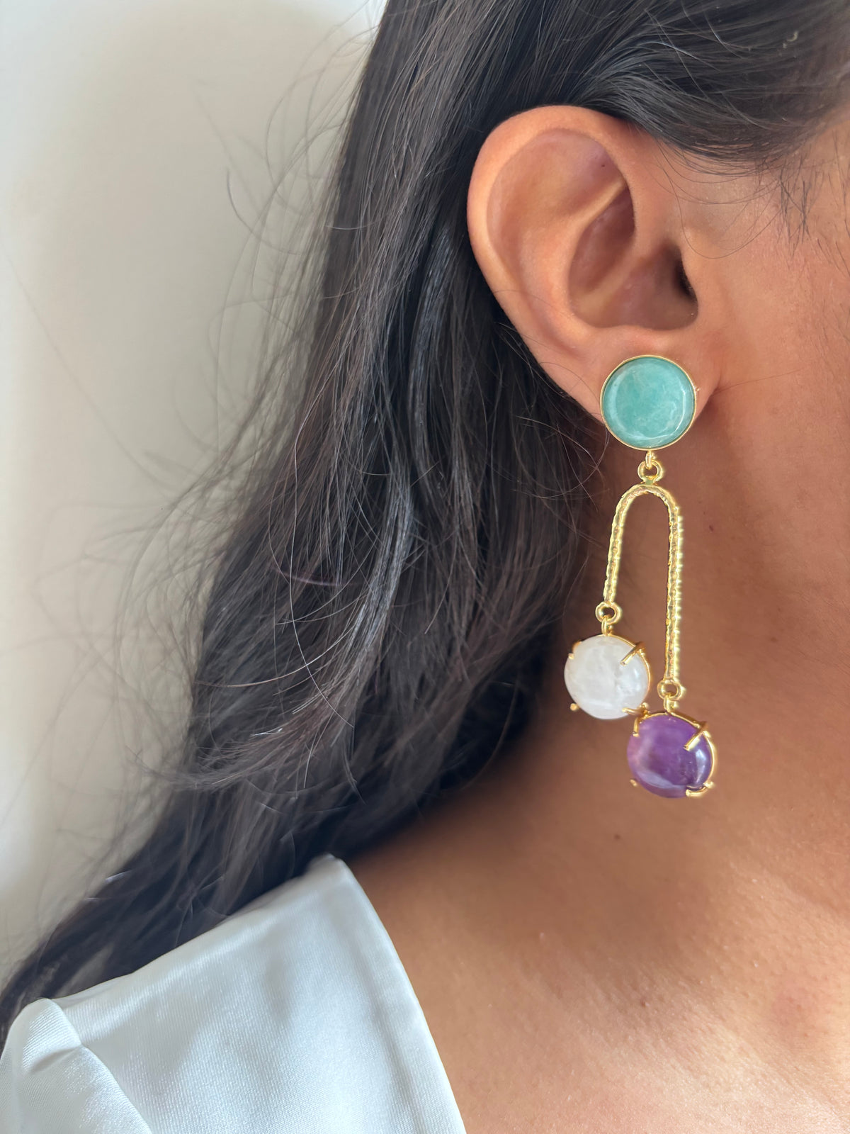 Jane Natural Stone Dangler Brass