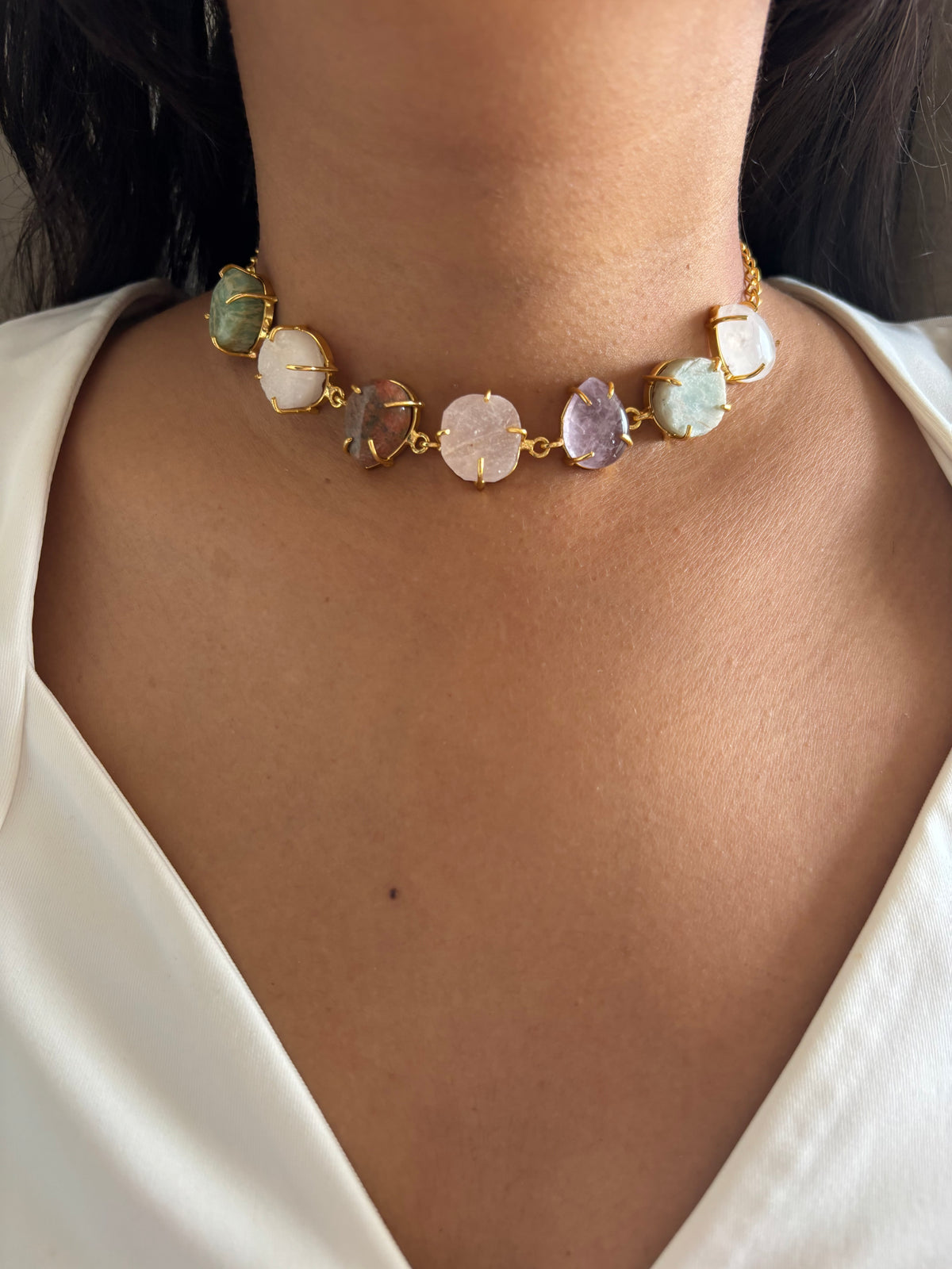 Pulp Natural Stone Choker Set-Brass