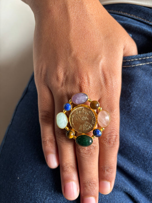 Victorian Natural Stone Ring Brass