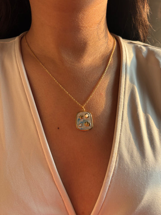 Ocean Enamel Pendant Necklace