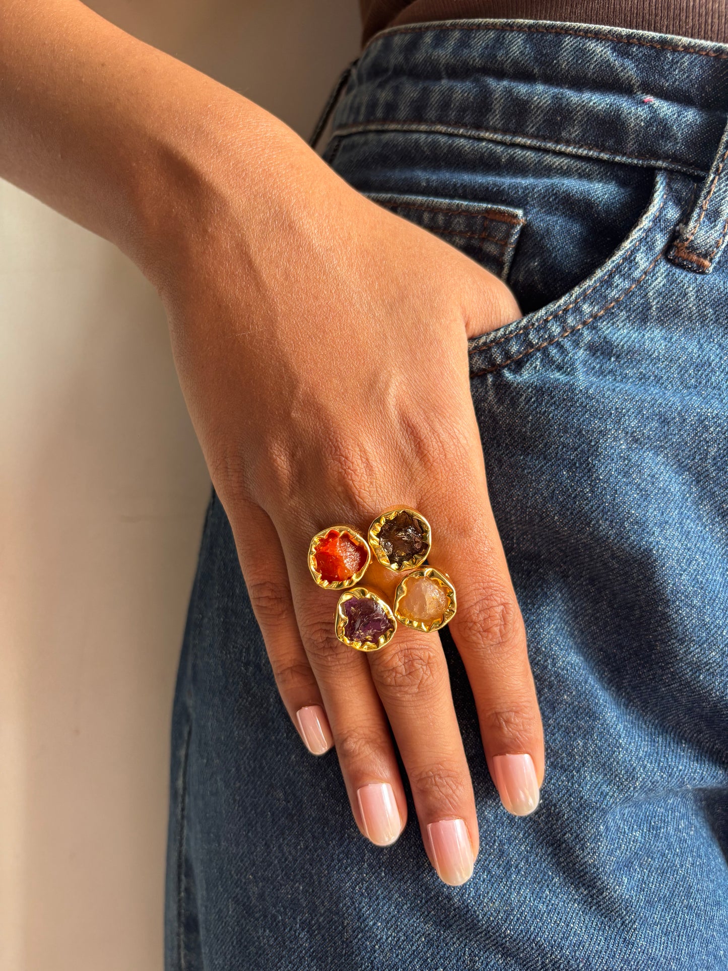 Color-pop Natural Stone Adjustable Ring Brass
